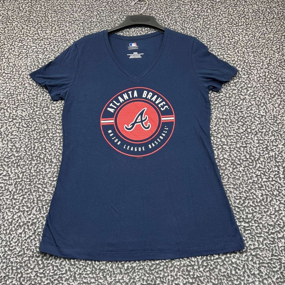 Atlanta Braves Shirt Women Medium Blue MLB Short Sleeve V-Neck New M